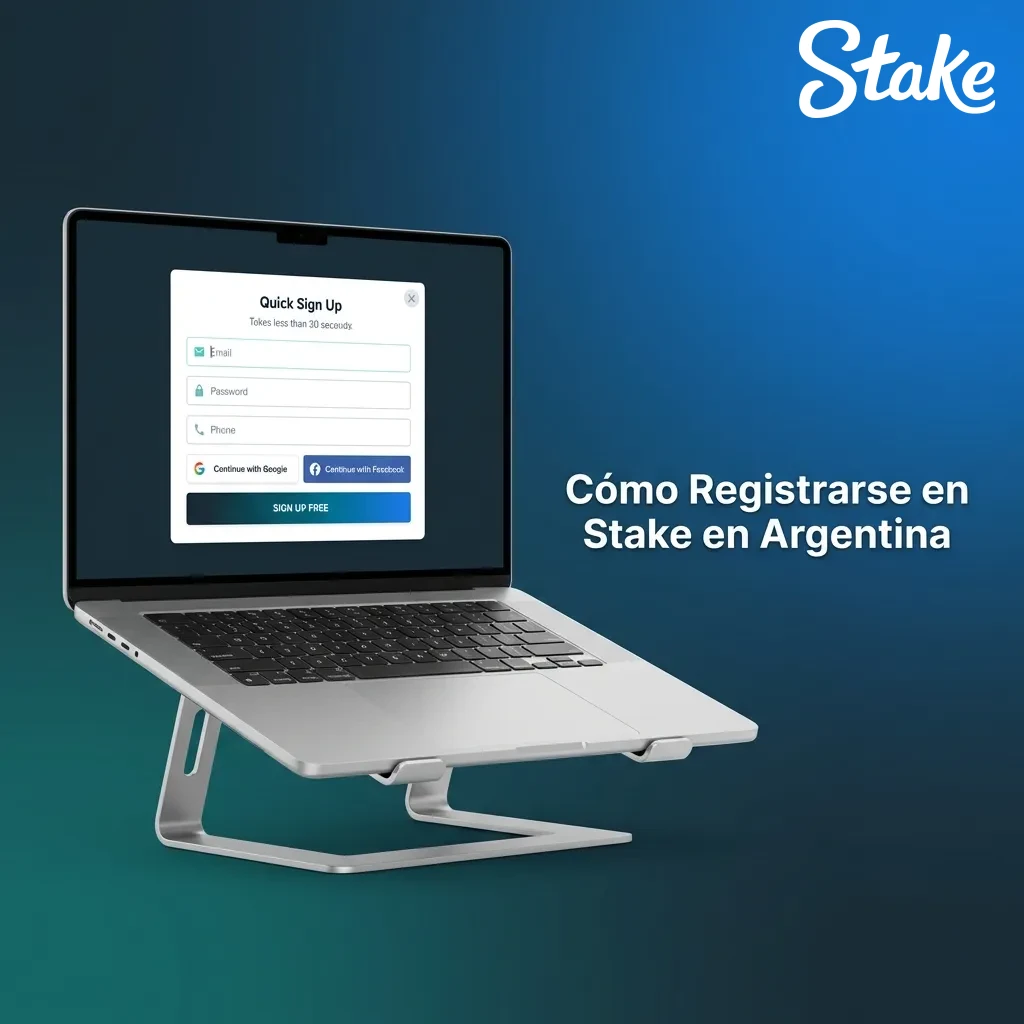 Pantalla de registro de Stake mostrando opciones de correo, redes sociales y formulario de datos personales para Argentina