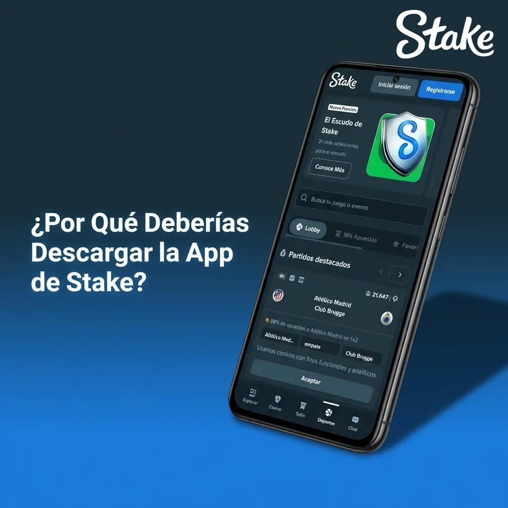 App de Stake en móvil mostrando casino y apuestas con notificaciones y acceso rápido desde pantalla de inicio
